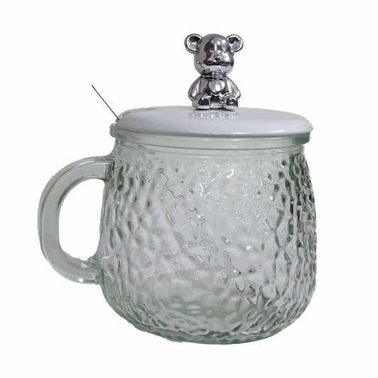 Teddy Bliss Glass Mug with Bear Lid & Spoon (Pack of 1)