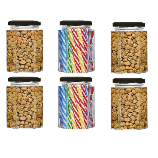 VM SHOPPING MALL Hexa Charm Glass Jar Set - 100 ML (Pack of 6)