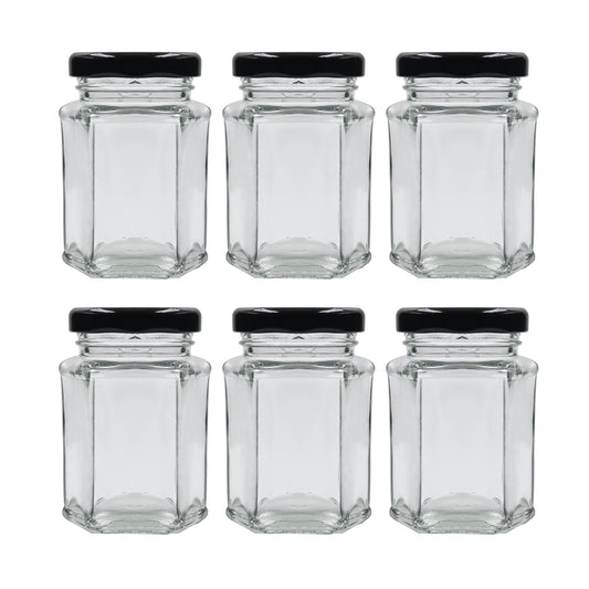 VM SHOPPING MALL Hexa Luxe Glass Jar Set - 400 ML (Pack of 6)