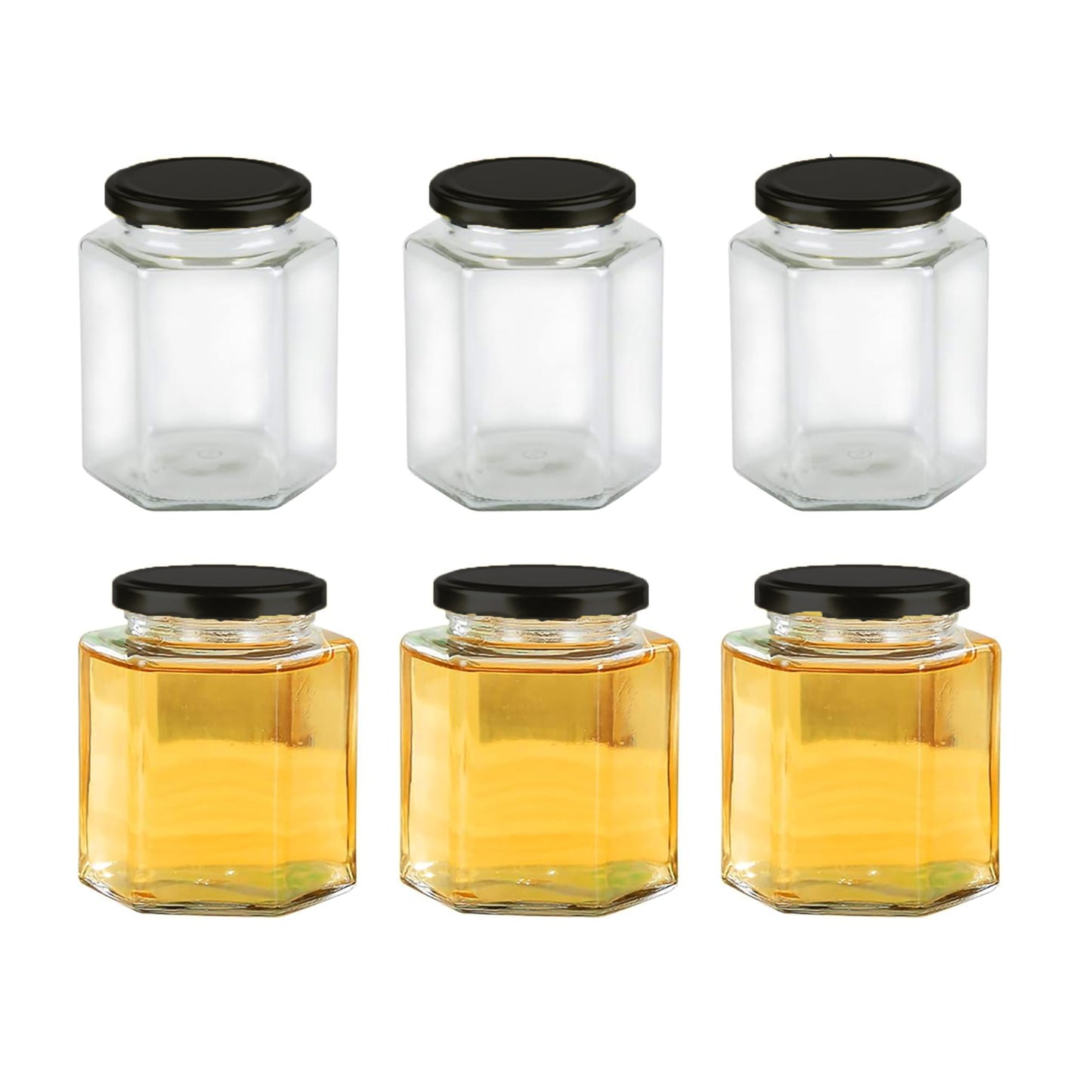 VM SHOPPING MALL Hexa Glow Glass Jar Set - 250 ML (Pack of 6)
