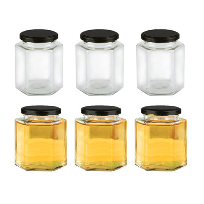 VM SHOPPING MALL Hexa Glow Glass Jar Set - 250 ML (Pack of 6)