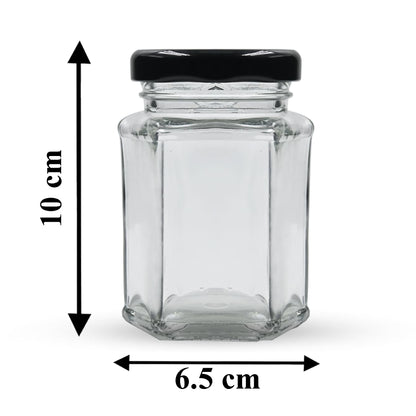 VM SHOPPING MALL Hexa Glow Glass Jar Set - 250 ML (Pack of 6)