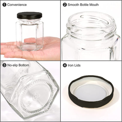 VM SHOPPING MALL Hexa Glow Glass Jar Set - 250 ML (Pack of 6)