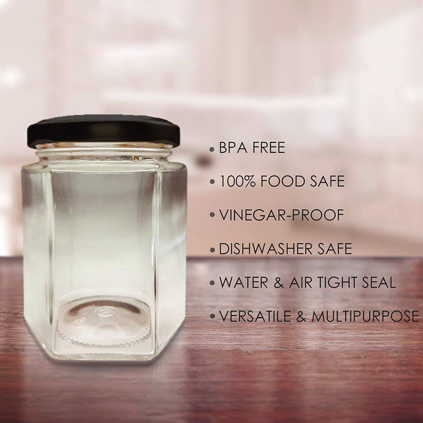 VM SHOPPING MALL Hexa Glow Glass Jar Set - 250 ML (Pack of 6)