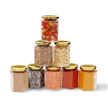 VM SHOPPING MALL Hexa Glow Glass Jar Set - 250 ML (Pack of 6)