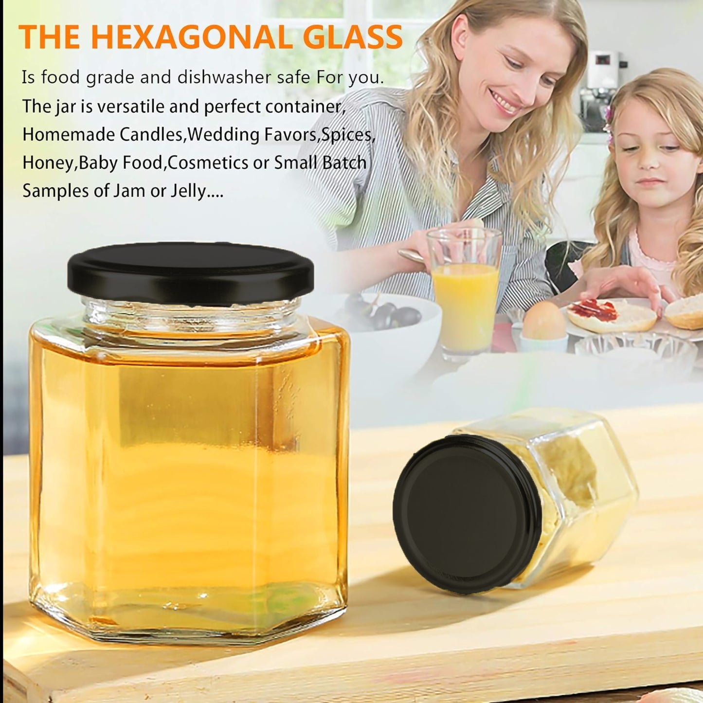 VM SHOPPING MALL Hexa Glow Glass Jar Set - 250 ML (Pack of 6)
