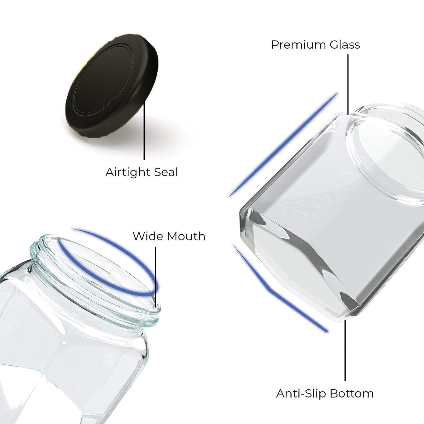 VM SHOPPING MALL Hexa Glow Glass Jar Set - 250 ML (Pack of 6)
